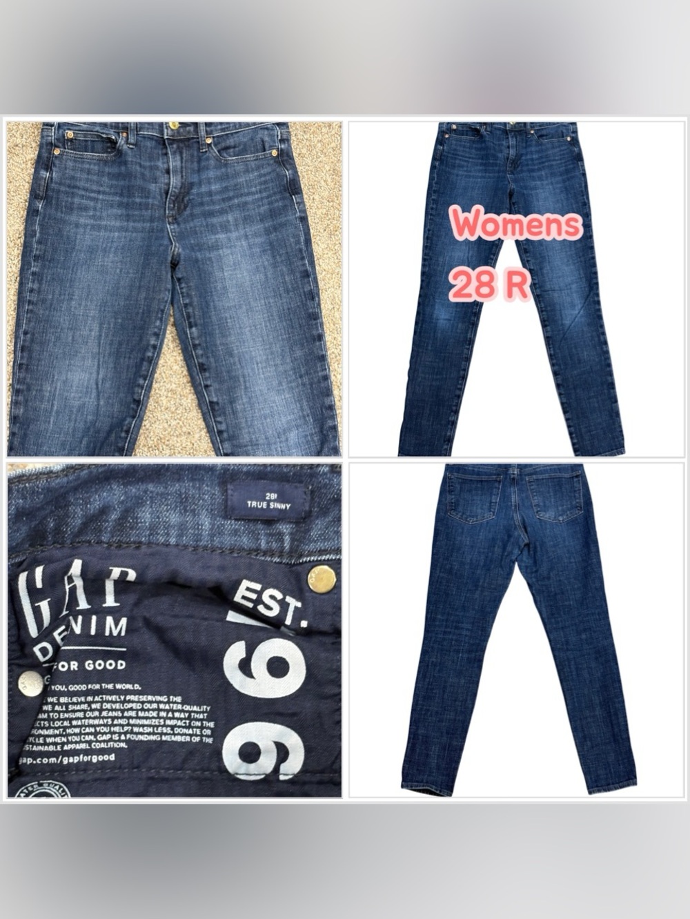 Women’s Gap Jeans 28 x 27 Mid Rise Denim Navy Blue True Skinny Fit Ankle Crop